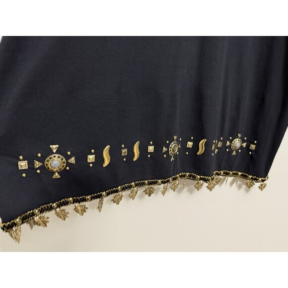 Vintage 80's Women's Plus 3X Top Black w/ Metal Embellishment & Art to Wear - Picture 3 of 16